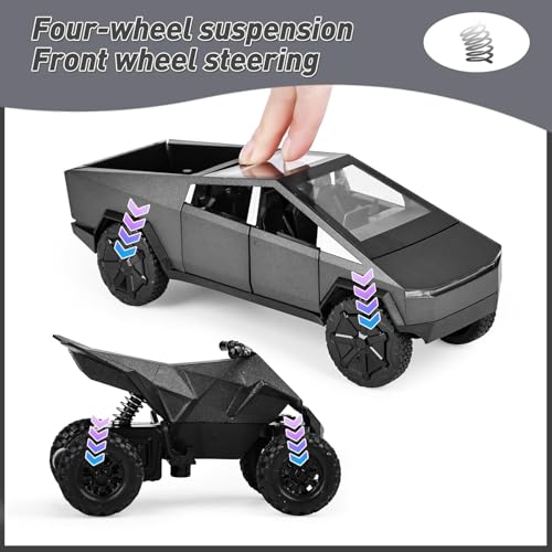 Image of 1:32 Tesla CyberTruck - Black Alloy Diecast Pullback Metal Car Toy with Sound Light & Opening Doors - Great Gift Toy for Kids