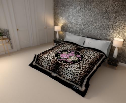 Solaron Queen Flower Leopard Black Korean Mink Blanket