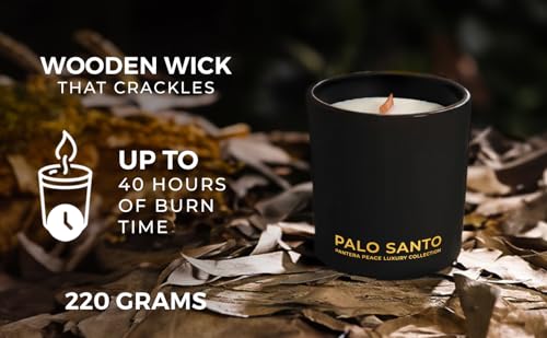 Pantera Peace Palo Santo Candle, Wood Wick Candles That Crackle, Scented Candle for Large Room, 40 Plus Burn Time, Wooden Wick Candles, Luxury Candle, Meditation Prosperity Aromatherapy Soy Candle