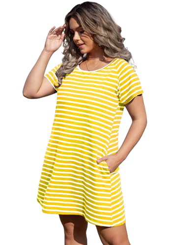 Image of Alaster Women's Casual Summer T Shirt Dress Loose Short Sleeve Tunic Dress with Pocket for Women