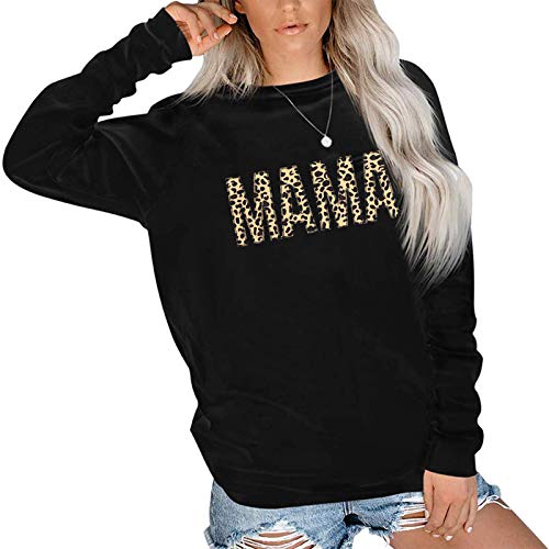 EGELEXY Mama Sweatshirt Women Cute Leopard Funny Letter Print Mom Blouse Tops Casual Long Sleeve Vacation Shirts Tops