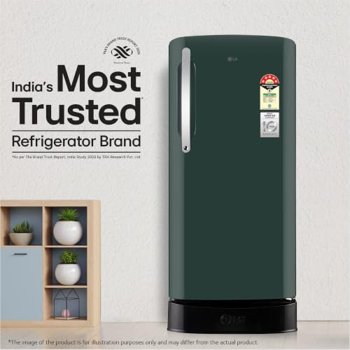 Image of LG 201 L, 5 Star, Smart Inverter, Direct Cool Single Door Refrigerator (GLD2156ZHEG, Emerald Green, Base stand with Drawer)