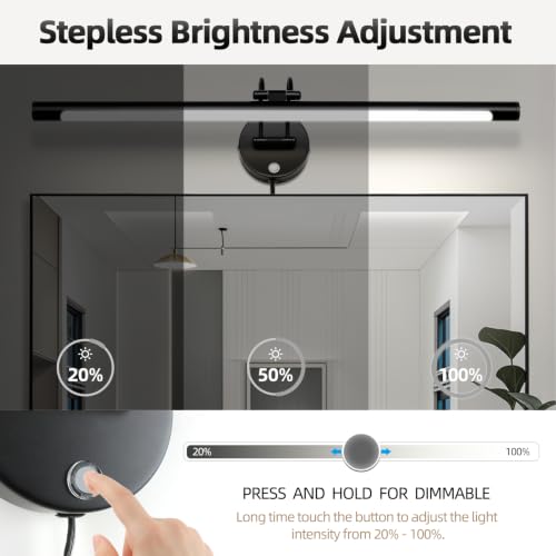 Image of Plug in LED Light Panels Bar 24 inch Vanity Lights Matte Black Bathroom Vanity Light Rotatable Head Bathroom Lighting Fixtures Over Mirror 3CCT Dimmable Wall Sconce Picture Lamp