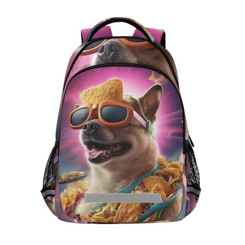 Space Sunglasses Pizza Dog Backpack for Boys Girls,School Elementary Bookbags with Chest Clip 202b4982