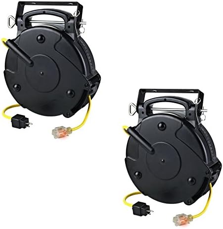 Case of 2 Heavy Duty 12/3 65 Foot Single Tap Industrial Retractable Extension Cord Reel 8665TFS