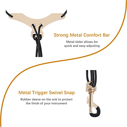 RANMING Saxophone Shoulder Strap,Double Shoulder Leather Saxophone Harness Strap with Adjustable Length Metal Slider Sax Harness,Reduces Neck Pain,for Long Hours of Practice.