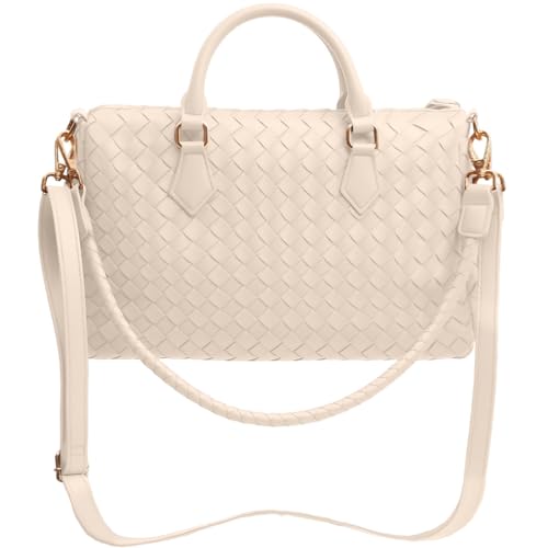 Bolso Tote tejido para mujer de cuero vegano beige miniatura 1