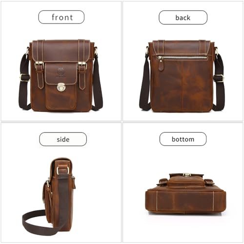 Image of Leather Messenger Bag for Men Vintage Man Purse Mens Handbag Leather Crossbody Shoulder Bag for Work Travel | Vintage