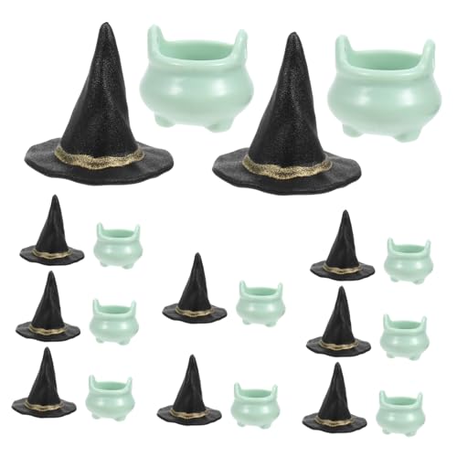 SHOWERORO 1set Miniature Cauldron and Witch Hat Halloween Party Decorations for Crafts and Festive Decor Adorable Cauldrons and Hats for Spooky Celebrations