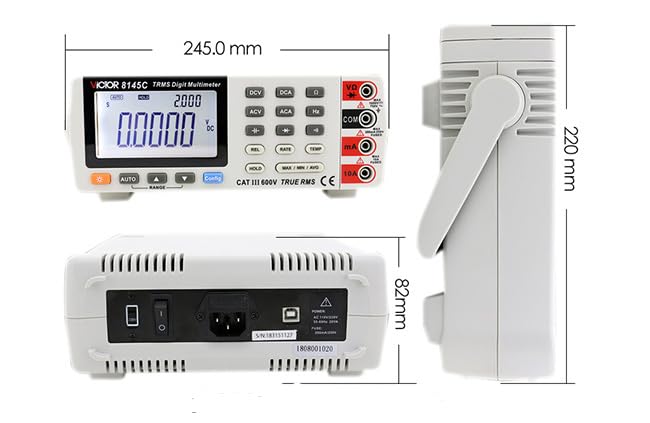 Dimensions of the VICTOR 8145C Digital Bench Multimeter.