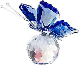 Crystal Butterfly,Crystal Glass Blue Butterfly with Ball Base,Ornament Art Glass Decorative for Home Decor Statue Animal Blue Glass Butterfly Decor Birthday Collectibles