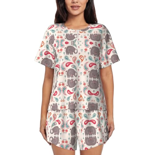 Pijama de 2 piezas de manga corta para mujer que evita el calor nocturno con pantalón suave