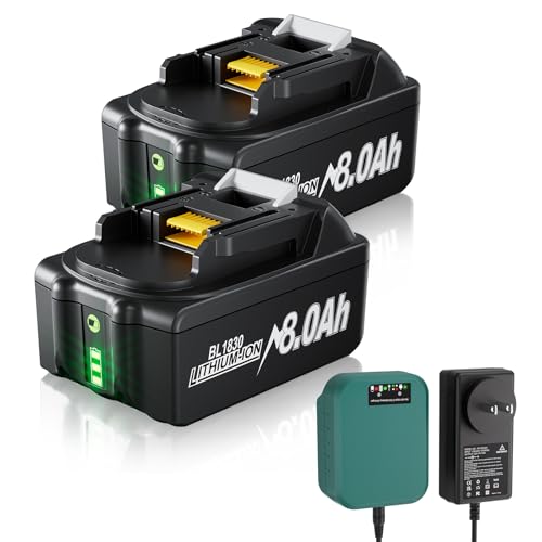 TURPOW New Model 8.0Ah Replacement for Makita 18V Battery & Charger Combo Compatible with 18Volt Batteries BL1815 BL1830 BL1840 BL1850 BL1860 for LXT Lion Cordless Tools Makita Battery Charger