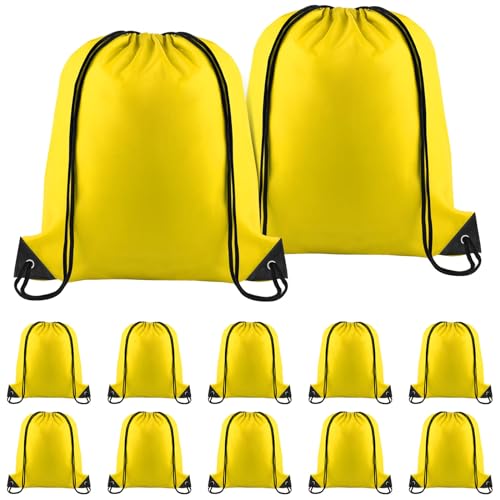 NACHLYNN Drawstring Backpack Bulk 12 Pieces DIY Drawstring Bags Nylon Draw String Sport Bag Sports Bag Tote Sackpack for Boys Girls Women Men Gym Sport Trip, Yellow