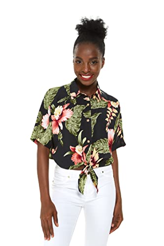 Image of Family Matching Hawaiian Clothes, Black Rafelsia | Lightweight 100% rayon • Family matching outfits • Beach vacations • Luaus • Cruises • Family photos