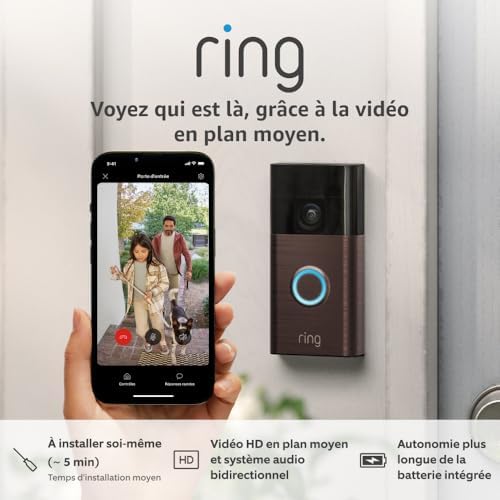 Ring Battery Video Doorbell, accessoires et support de fixation fournis