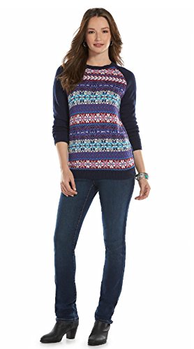 Chaps Women's Fairisle Crewneck Raglan Sweater, Capri Navy Multi (Large) #TOP1