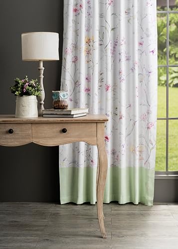 Image of Maison d' Hermine Curtains for Living Room 100% Cotton 84 inch Length One Panel Light Filtering Curtains for Window with Rod and Loop Pockets Gifts for Mothers Day (Summer Floral - Green, 50 inchW x 84 inchL)