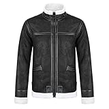 AOWOFS Men's Faux Leather Jacket Brown Motorcycle Bomber Shearling Suede Stand Collar