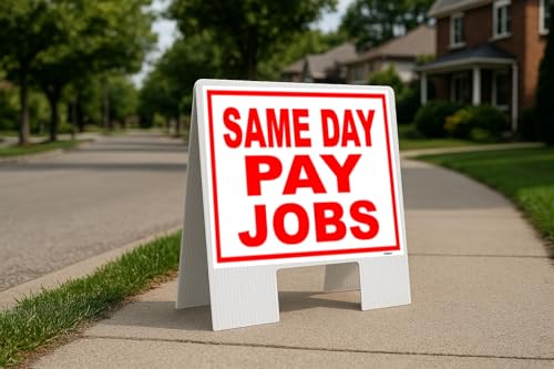 Same Day Pay Jobs Red White Folding Coroplast A-Frame with Double-Sided 23in x23in