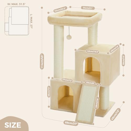 Image of PAWZ Road Large Cat Tree, 45 inch Heavy Duty Cat Tower with Dual Condos, Beige