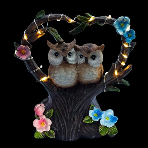 Solar Owl Statue for Outdoor Garden, Patio, or Indoor Decor – Heart-Shaped Tree with Love Owl Pair 7x7 inch — photo — 4 of 9