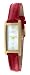 Peugeot Women's 14K Gold Plated Mother of Pearl Roman Numeral Face Glossy Red Leather Thin Skinny Strap Dress Watch 3017RD
