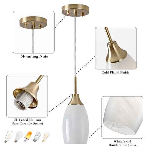Image of Viinew 4.72 inch Glass Pendant Light,3-Pack White Oval Glass Hanging Light