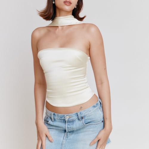 Women's Satin Halter Tops Sexy Sleeveless Crop Tank Tops Going Out Camisole Streetwear2