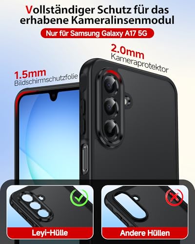 LeYi für Samsung Galaxy A17 5G Hülle mit 2*panzerglas 4G Matt Case-Schwarz – Ansicht 6