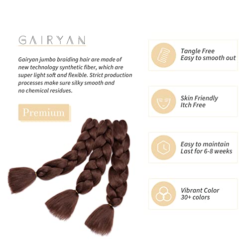 Gairyan Braiding Hair Extensions Ombre Jumbo Braids Synthetic Hair 3 Packs 24 inches 300g Coloured Hair for Braiding Extensions Box Braids Crochet Twist (Dark Auburn) - Image 3