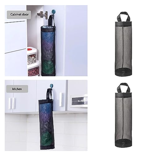 TAFACE 2 Stück Plastiktütenhalter, hängender Müllsackhalter, atmungsaktives Netzregal, Faltbare Netz-Hängeaufbewahrungsbeutel mit Haken, geeignet für Küche, Badezimmer, Schlafzimmer usw. (Schwarz)