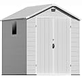 Patiowell 6X6 FT Plastic Outdoor Storage Shed with Lockable Door and Floor, Resin Garden Tool Shed with Window, Waterproof Easy Assembly for Backyard, Lawn, Patio Furniture Storage (Light Grey)