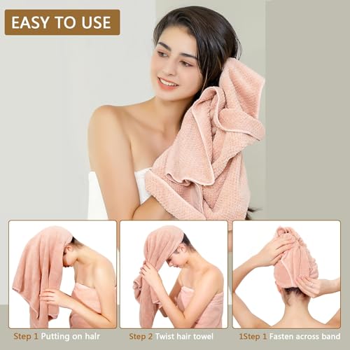Image of Microfiber Hair Towel Quick Dry Hair Towel Hair Drying Towels Suitable for All Kinds of Hair Ultra Absorbent Long and Thick Hair 24X48inch Blue (1pcs)