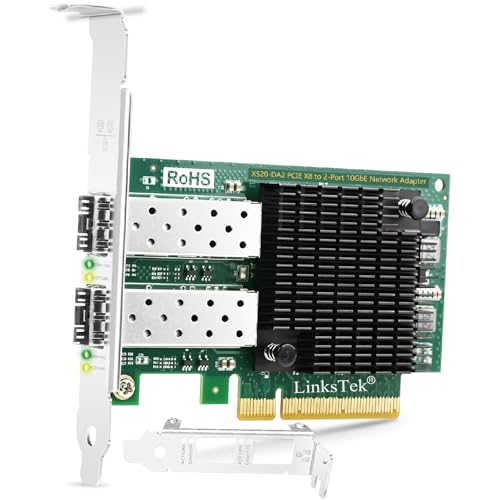LinksTek X520-DA2 2X 10GbE SFP+ Fiber Ports Converged Ethernet Adapter for Servers, NAS and Desktop PCs. Intel 82599ES 10Gbps Ethernet Controller, PCIE X8 to 2X 10GbE SFP+ NIC Card (X520-DA2)