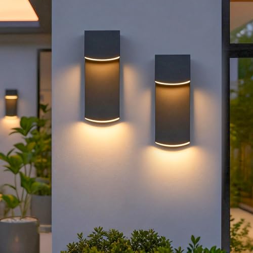 Image of IP65 Waterproof Outdoor Modern LED Wall Light Fixtures, Black Exterior Wall Sconces 32W 3000K, Porch Patio Light Fixture Outdoor Wall Lights Outside Lights for House Garage Front Door 2 Pack