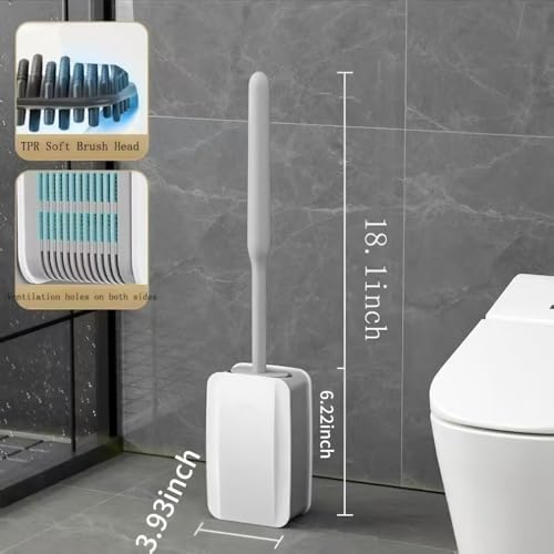 Image of Removable Toilet Brush Set, Soft and Medium Bristles for Cleaning Hygienic Corners, Comes with Suction Cup Seamless Hooks, Grey