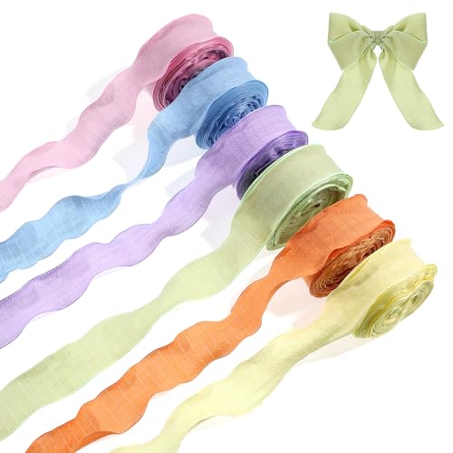 6 Roll Colorful Chiffon Silk Ribbon, Pastel Ruffle...