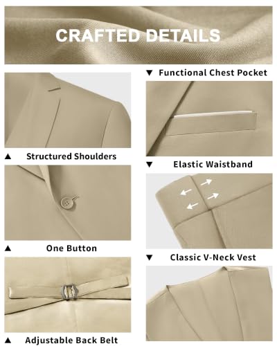Image of LUPURTY Men's 3 Piece Suit, One Button Slim Fit Tuxedo | Includes Bow Tie, Jacket Vest & Pants, Single Breasted, Wrinkle Resistant, Ideal for Wedding Prom & Business Formal Events