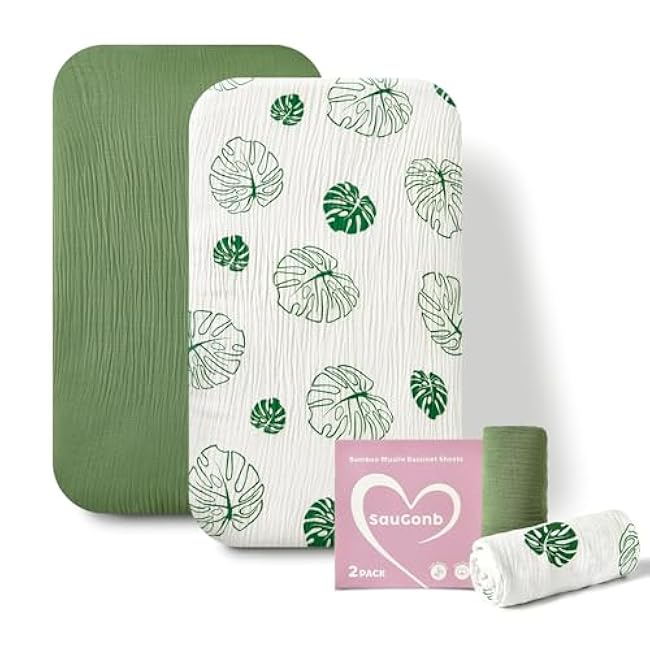 Muslin Crib Sheets for Boy and Girl - Viscose Derived from Bamboo Bedside Sleeper Bassinet Sheets Rectangle, Universal Fit for 33 x 17 Hourglass, Oval & Rectangle Baby Mattresses