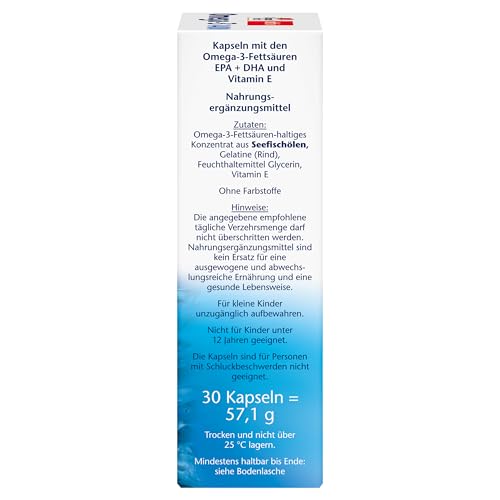 Doppelherz Omega-3 1400 - Hochdosiertes Omega-3-Konzentrat plus Vitamin E - Hoher Gehalt an Omega-3-Fettsäuren EPA & DHA - 30 Kapseln