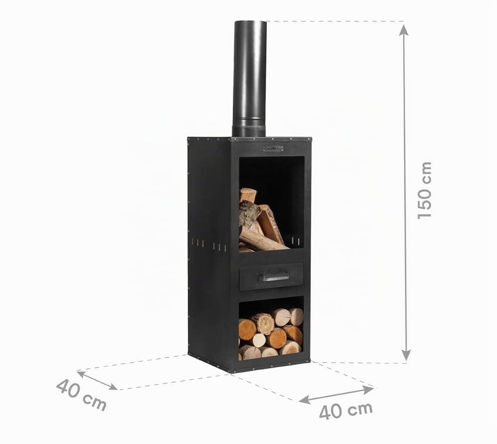 Cheminée de Jardin CookKing Rosa - Acier de Haute Qualité - Fabriquée à la Main en Europe - Cheminée d'Extérieur - 40x40x150 cm
