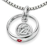 CLEVER SCHMUCK Taufkette für Mädchen mit Silbertaufring Ø 12mm Engel rund Zirkonia rubinrot & Veneziakette 38cm Sterling Silber 925 Taufgeschenk im Etui weiß