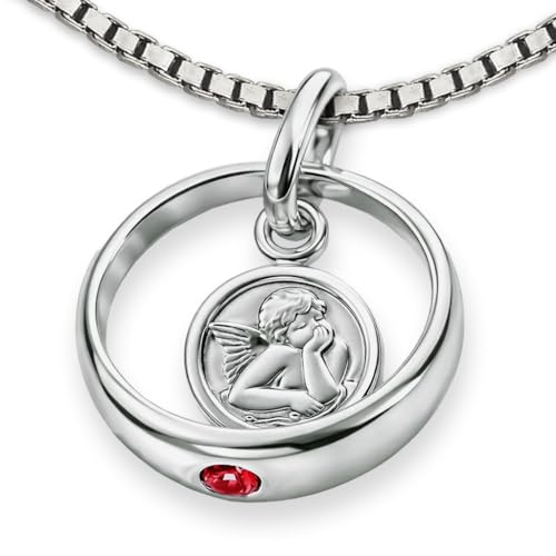 CLEVER SCHMUCK Taufkette für Mädchen mit Silbertaufring Ø 12mm Engel rund Zirkonia rubinrot & Veneziakette 38cm Sterling Silber 925 Taufgeschenk im Etui weiß