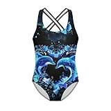 Ystardream Funny Dolphin GirlsTankini Swimsuits Size 11-12 Anti-Slip Bathing Suits for Girls with Cross-Back Straps Fashion Hawaiian Beach Swimwear Gift for Coming Summer,Daughter's Birthday