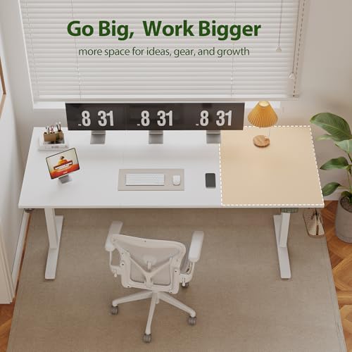 Image of Agilestic Electric Standing Desk, 71 x 31.5 Inches Height Adjustable Desk, Sit Stand up for Work Office Home, Ergonomic Rising Computer Table with Memory Preset, White