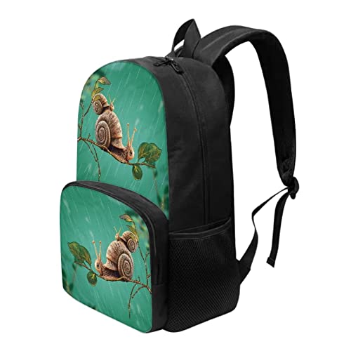 Kids Personalized Bookbag Green Cartoon Snail Print Backpack for School Student Adjustable Straps Girls Boys Padded Casual Backpack with Front Pocket Teens Daypack3