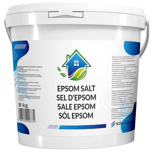 SOLUP Epsom - Sal de baño (8 kg, sal de Epsom, sal de Epsom para limpieza intestinal, sulfato de magnesio, sales de baño naturales