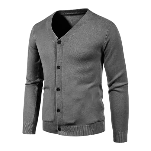 Cardigan tricoté d'automne homme col en V gilet ajusté couleur unie