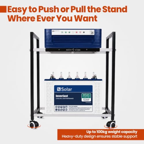 Image of Shop4Ever Inverter Trolley for Home, Heavy Duty Adjustable Inverter Stand with Wheels | Rust-Resistant Metal Battery Stand | Up to 150 kg Load | Home & Office Use